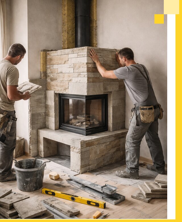 Угловые камины под ключ проект, монтаж и отделка в Волгодонске